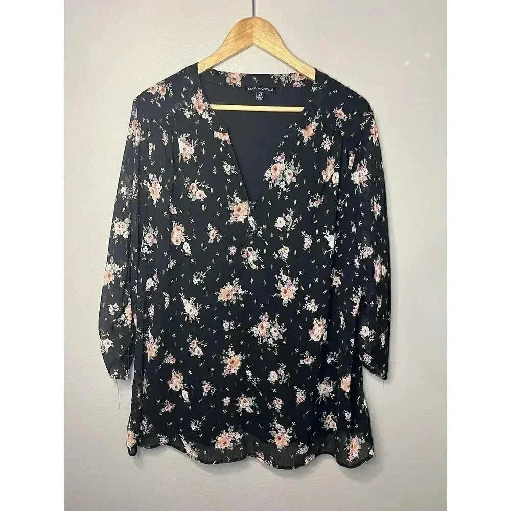 Sara Michelle Women Blouse Flowers Size 2X